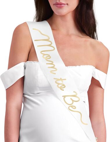 xo، وشاح Fetti White Mom to Be، رقائق ذهبية | إكسسوار استحمام الطفل، مستلزمات إعلان الحمل، ديكورات حفلات تكشف عن الجنس in Kuwait