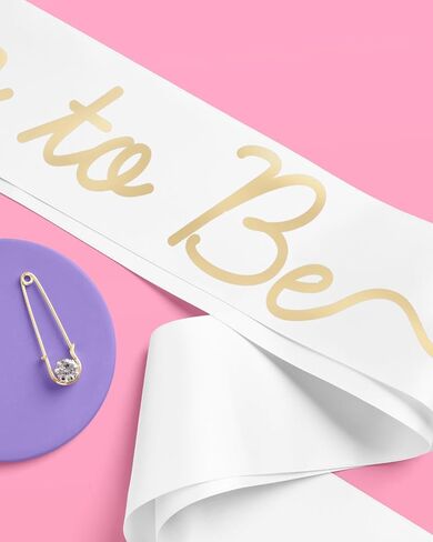 xo، وشاح Fetti White Mom to Be، رقائق ذهبية | إكسسوار استحمام الطفل، مستلزمات إعلان الحمل، ديكورات حفلات تكشف عن الجنس in Kuwait