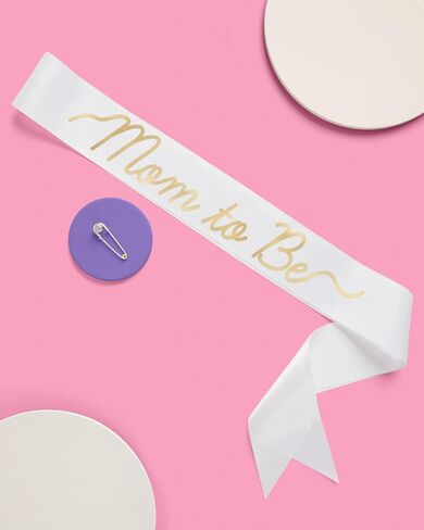 xo، وشاح Fetti White Mom to Be، رقائق ذهبية | إكسسوار استحمام الطفل، مستلزمات إعلان الحمل، ديكورات حفلات تكشف عن الجنس in Kuwait