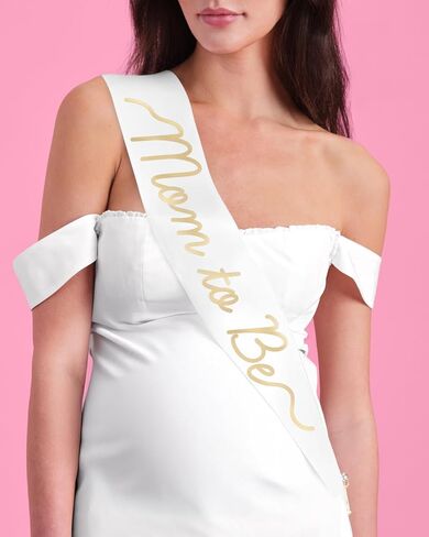 xo، وشاح Fetti White Mom to Be، رقائق ذهبية | إكسسوار استحمام الطفل، مستلزمات إعلان الحمل، ديكورات حفلات تكشف عن الجنس in Kuwait