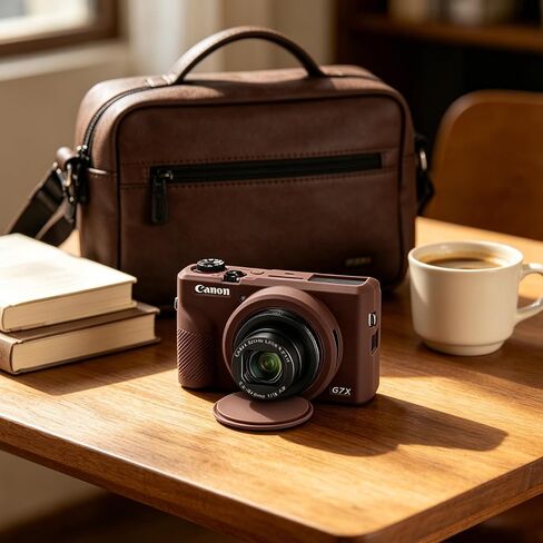حافظة لكاميرا Canon G7X Mark III، حافظة واقية من السيليكون الناعم، حافظة نحيفة مع غطاء عدسة قابل للإزالة وقطعتين من ملحقات واقي الشاشة، خفيفة الوزن، مضادة للخدش (بني) in Kuwait