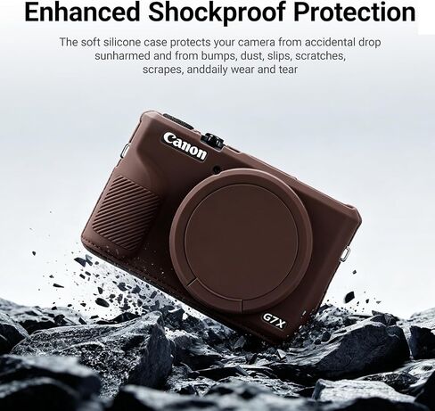 حافظة لكاميرا Canon G7X Mark III، حافظة واقية من السيليكون الناعم، حافظة نحيفة مع غطاء عدسة قابل للإزالة وقطعتين من ملحقات واقي الشاشة، خفيفة الوزن، مضادة للخدش (بني) in Kuwait