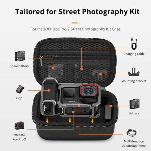 حافظة Ace Pro 2، حقيبة حمل محمولة متوافقة مع كاميرا Insta360 Ace Pro 2/ACE Pro وملحقات المقبض والبطارية، مجموعة Xplore Bundle Kit للسفر الصلب والمقاوم للماء لتخزين السفر (جراب أسود فقط) in Kuwait