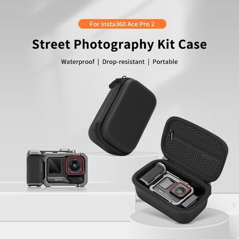 حافظة Ace Pro 2، حقيبة حمل محمولة متوافقة مع كاميرا Insta360 Ace Pro 2/ACE Pro وملحقات المقبض والبطارية، مجموعة Xplore Bundle Kit للسفر الصلب والمقاوم للماء لتخزين السفر (جراب أسود فقط) in Kuwait