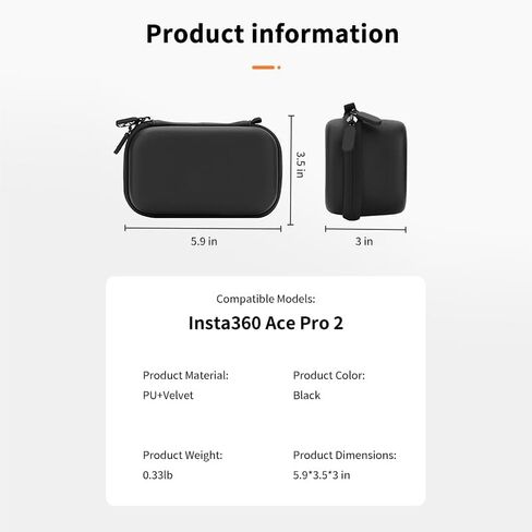 حافظة Ace Pro 2، حقيبة حمل محمولة متوافقة مع كاميرا Insta360 Ace Pro 2/ACE Pro وملحقات المقبض والبطارية، مجموعة Xplore Bundle Kit للسفر الصلب والمقاوم للماء لتخزين السفر (جراب أسود فقط) in Kuwait