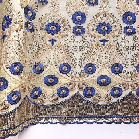 WorthSJLH African Lace Fabric 5 Yards Nigerian Sequin Lace Fabric 2023 Sequence French Wedding Lace BB614 in Saudi Arabia