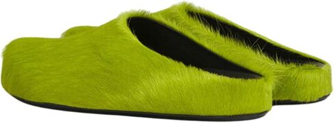 Vertundy Women's Fur Mules Slip On Real Fur Slides Flat Round Toe Platform Fuzzy Clogs Green Shoes in Kuwait