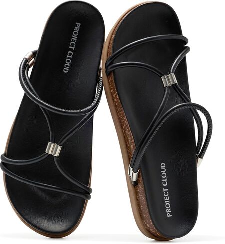 Project Cloud Sandals Women Dressy with Plush & Soft Insole - Non-Slip Strappy Sandals For Women 2026 - Lightweight Slides for Women Footwear - Stylish Womens Sandals (FLOAT,BLK,7.5M) in Kuwait
