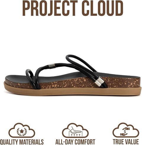 Project Cloud Sandals Women Dressy with Plush & Soft Insole - Non-Slip Strappy Sandals For Women 2026 - Lightweight Slides for Women Footwear - Stylish Womens Sandals (FLOAT,BLK,7.5M) in Kuwait