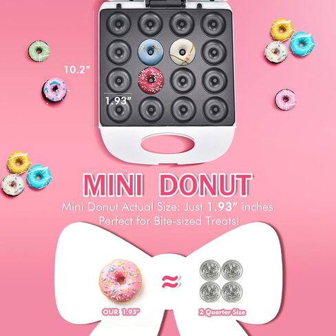 DSP 1400W Mini Donut Maker - Non-Stick, Cool Touch Electric Doughnut Machine for 16 Mini Donuts - Perfect for Breakfast, Snacks & Desserts in Saudi Arabia