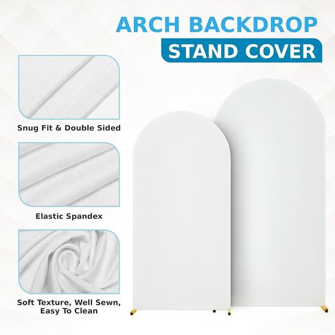 Metal Arch Backdrop Stand and Cover Set - 2 Gold Arches (7.2ft, 6ft) - Water Weights - 2 White Stretchy Spandex Covers, Bags & Case - Wedding, Birthday, Baby Shower, Party Decor in Kuwait