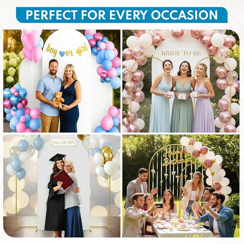 Metal Arch Backdrop Stand and Cover Set - 2 Gold Arches (7.2ft, 6ft) - Water Weights - 2 White Stretchy Spandex Covers, Bags & Case - Wedding, Birthday, Baby Shower, Party Decor in Kuwait