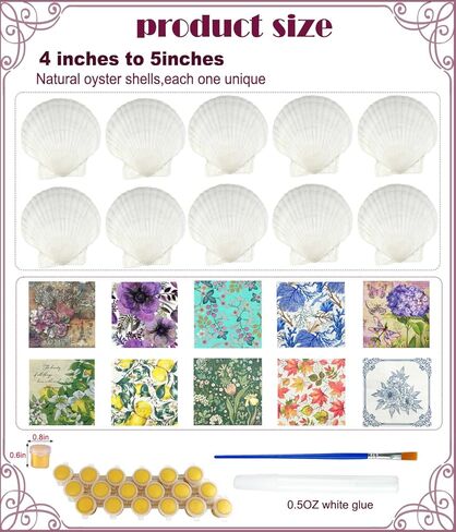10PCS Large Scallop Shells for Crafts 4"-5" Natural White Shells with Rope,20PCS Decoupage Paper Napkins,Brushes,Gold & Silver Paint,Gold Bead & Pearl for Beach Seashells DIY Hanging Home Party Decor in Saudi Arabia