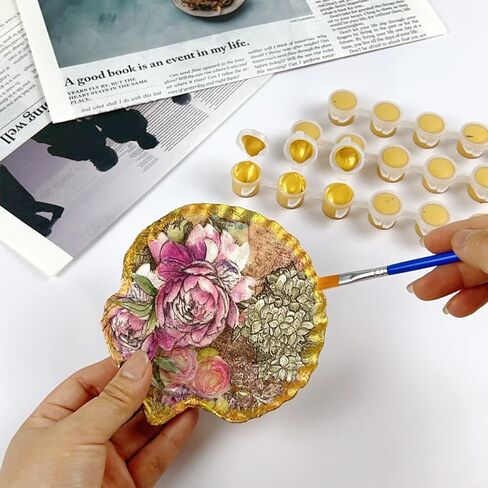 10PCS Large Scallop Shells for Crafts 4"-5" Natural White Shells with Rope,20PCS Decoupage Paper Napkins,Brushes,Gold & Silver Paint,Gold Bead & Pearl for Beach Seashells DIY Hanging Home Party Decor in Saudi Arabia