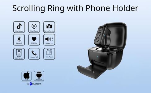 Penstar Remote Control Page Turner, Scrolling Ring Remote with Charging Case & Phone Stand, Bluetooth Page Turner, Camera Remote, Selfie Clicker, Hands-Free Video Scrolling Controller in Kuwait