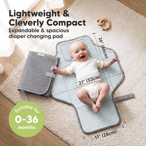 KeaBabies Portable Changing Pad for Baby, Travel – 26 x 21 Wipeable, Waterproof, Foldable Baby Diaper Changing Mat for Diaper Bag, Caddy, Car, Bed, Newborn, Compact Changer Mat Station (Classic Gray) in Kuwait