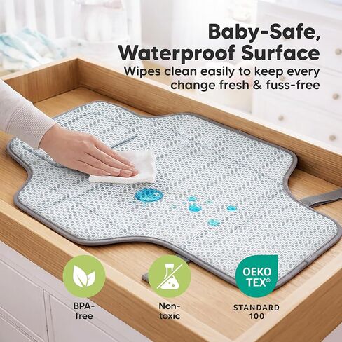 KeaBabies Portable Changing Pad for Baby, Travel – 26 x 21 Wipeable, Waterproof, Foldable Baby Diaper Changing Mat for Diaper Bag, Caddy, Car, Bed, Newborn, Compact Changer Mat Station (Classic Gray) in Kuwait