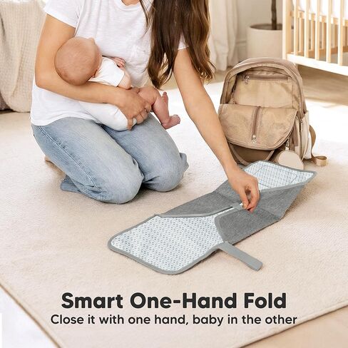 KeaBabies Portable Changing Pad for Baby, Travel – 26 x 21 Wipeable, Waterproof, Foldable Baby Diaper Changing Mat for Diaper Bag, Caddy, Car, Bed, Newborn, Compact Changer Mat Station (Classic Gray) in Kuwait
