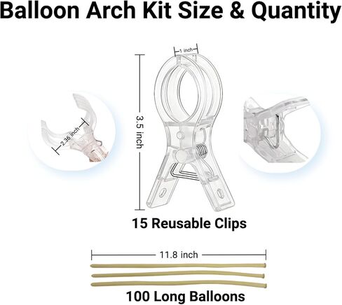 15 Pack Large Balloon Arch Clips,3.5 Inch Heavy Duty Clips 100pcs Clear 260 Long Balloons for Balloon Arch Kit Birthday Decoration Crafts Woodworking Photography Studios in Kuwait