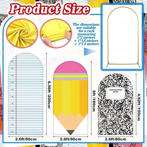 3 Pack Kindergarten Graduation Arch Backdrop Cover 6.7ft 6ft 5ft Notebook Paper Pencil Fitted Round Top Backdrop Stand Cover for First Day of School Kindergarten Birthday Party Ceremony Decor in Kuwait