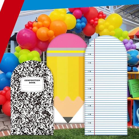 3 Pack Kindergarten Graduation Arch Backdrop Cover 6.7ft 6ft 5ft Notebook Paper Pencil Fitted Round Top Backdrop Stand Cover for First Day of School Kindergarten Birthday Party Ceremony Decor in Kuwait