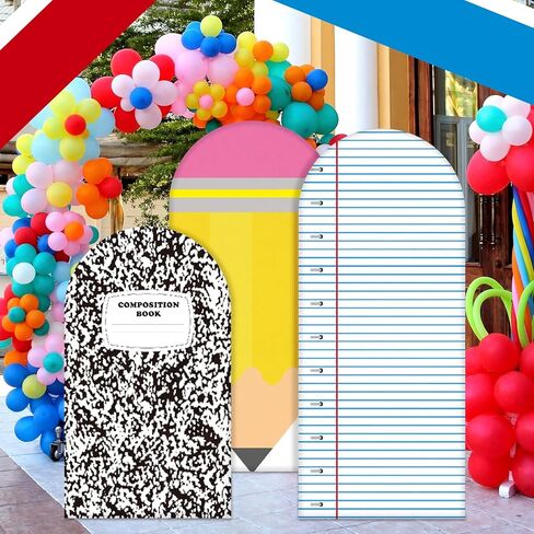 3 Pack Kindergarten Graduation Arch Backdrop Cover 6.7ft 6ft 5ft Notebook Paper Pencil Fitted Round Top Backdrop Stand Cover for First Day of School Kindergarten Birthday Party Ceremony Decor in Kuwait
