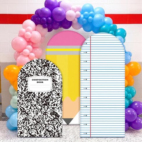 3 Pack Kindergarten Graduation Arch Backdrop Cover 6.7ft 6ft 5ft Notebook Paper Pencil Fitted Round Top Backdrop Stand Cover for First Day of School Kindergarten Birthday Party Ceremony Decor in Kuwait