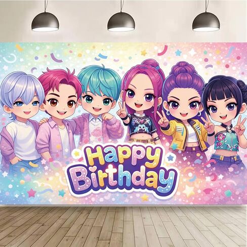 Demon Cute Hunter Birthday Party Backdrop Banner, 5.25 x 3.44 ft Vinyl Background for Kids & Teen Birthday, Cute Cartoon Idol Theme Photo Booth Decoration in Kuwait