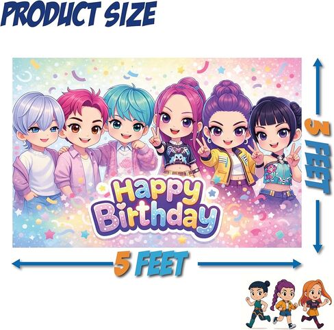 Demon Cute Hunter Birthday Party Backdrop Banner, 5.25 x 3.44 ft Vinyl Background for Kids & Teen Birthday, Cute Cartoon Idol Theme Photo Booth Decoration in Kuwait