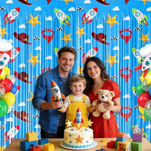 Toy Birthday Party Backdrop, 2 Pack Toy Theme Foil Fringe Curtains for Kids Birthday Decorations, Tinsel Streamers Photo Booth Background for Toy Themed Party Decor in Kuwait