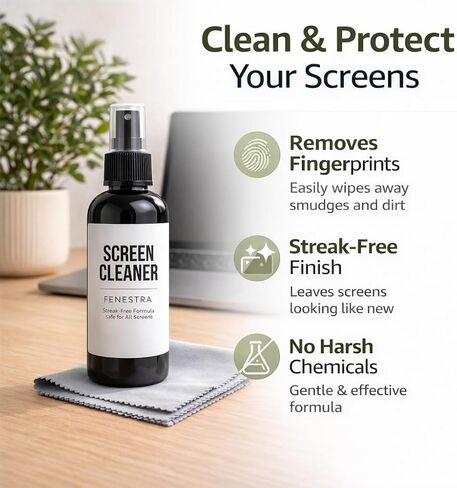 Fenestra Screen Cleaner Spray Kit – 4 oz Premium Screen Cleaning Solution with Microfiber Cloth – Safe for Phones, Laptops, Tablets, TVs and Electronics in Kuwait