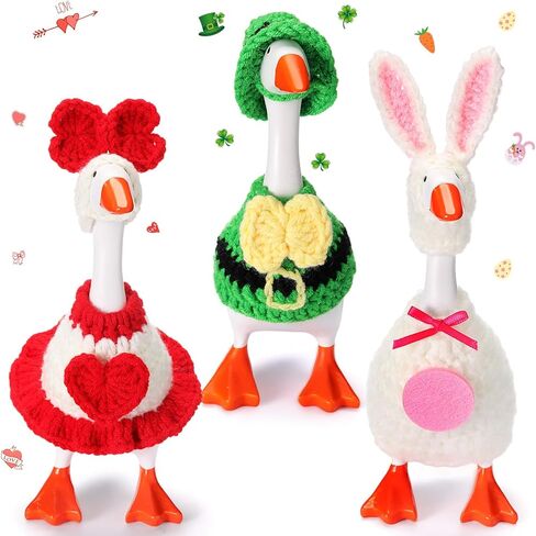 3 Sets St. Patrick's Day Easter Desk Goose Outfits Valentines 7'' Goose Costume with Heart Shamrock Bunny Hat(Cute Style) in Saudi Arabia