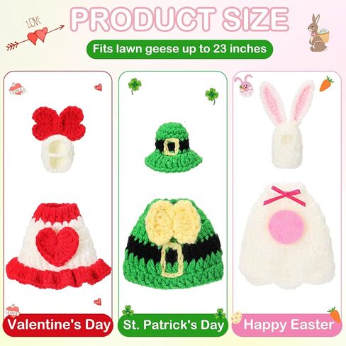 3 Sets St. Patrick's Day Easter Desk Goose Outfits Valentines 7'' Goose Costume with Heart Shamrock Bunny Hat(Cute Style) in Saudi Arabia