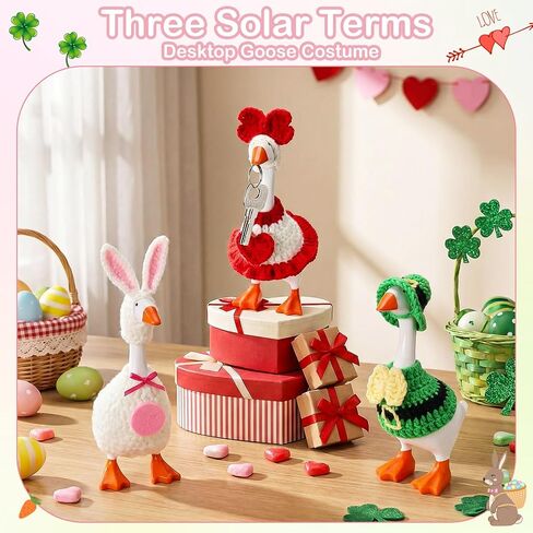 3 Sets St. Patrick's Day Easter Desk Goose Outfits Valentines 7'' Goose Costume with Heart Shamrock Bunny Hat(Cute Style) in Saudi Arabia