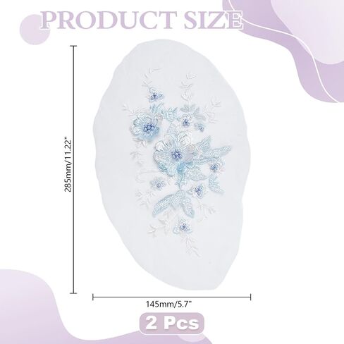2PCS Blue Flower Lace Applique Beaded Pearl Lace Applique Beaded Flower Patches Iron on Sew on Embroidery Flowers Patch for DIY Wedding Bridal Dress Floral Clothes Patches 11.2x5.7 Inch in Saudi Arabia