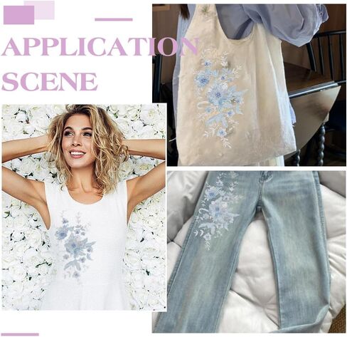 2PCS Blue Flower Lace Applique Beaded Pearl Lace Applique Beaded Flower Patches Iron on Sew on Embroidery Flowers Patch for DIY Wedding Bridal Dress Floral Clothes Patches 11.2x5.7 Inch in Saudi Arabia