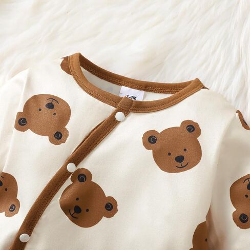 Baby Boys' Teddy Bear Print Romper & Hat Set – Beige Brown Outfit for 1M-18M Infants in Kuwait