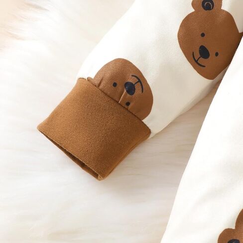 Baby Boys' Teddy Bear Print Romper & Hat Set – Beige Brown Outfit for 1M-18M Infants in Kuwait