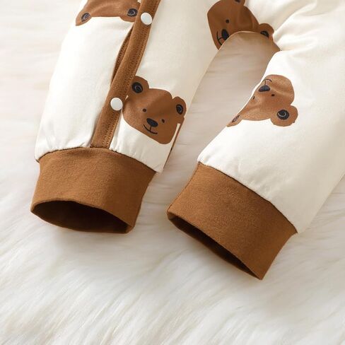 Baby Boys' Teddy Bear Print Romper & Hat Set – Beige Brown Outfit for 1M-18M Infants in Kuwait