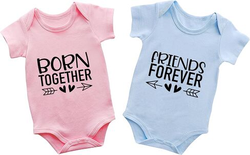 Baby Twins Bodysuits Born Together Friends Forever Newborn Baby Clothes Cute Toddler Outfits Infant Twin Unisex Romper in Kuwait