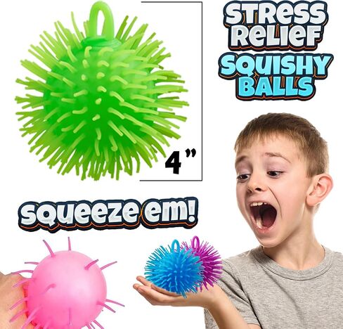Bedwina Puffer Balls (Pack of 12) - Squishy Balls for Kids Neon Party Favors Sensory, Stress Relief Squishy & Therapy Toys for Kids, Boys & Girls Goodie Bag Stuffers, Prizes and Party Supplies in Saudi Arabia