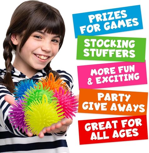 Bedwina Puffer Balls (Pack of 12) - Squishy Balls for Kids Neon Party Favors Sensory, Stress Relief Squishy & Therapy Toys for Kids, Boys & Girls Goodie Bag Stuffers, Prizes and Party Supplies in Saudi Arabia
