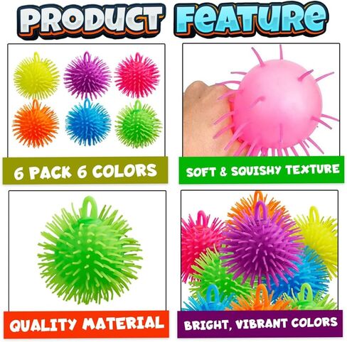 Bedwina Puffer Balls (Pack of 12) - Squishy Balls for Kids Neon Party Favors Sensory, Stress Relief Squishy & Therapy Toys for Kids, Boys & Girls Goodie Bag Stuffers, Prizes and Party Supplies in Saudi Arabia