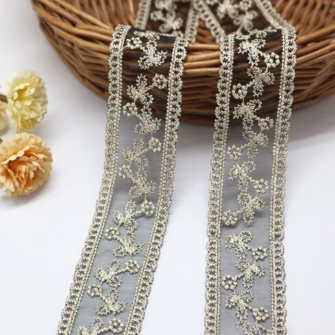 FQTANJU 10 Yards Lace Trim Ribbon, Sewing Lace with Gold Thread Embroidery Trim for Sewing Making DIY Craft Clothing, Gift Wrapping and Bridal Wedding Decorations (Gold) in Saudi Arabia