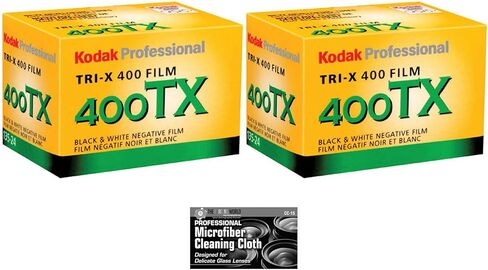 فيلم Kodak Professional Tri-X TX 400 باللونين الأبيض والأسود (فيلم رول 35 مم، 24 تعريض) - عبوتان مع قطعة قماش للتنظيف in Kuwait