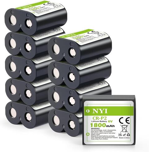 NYI 10-Pack CR-P2 Battery 6V 1800mAh Lithium Battery, Replacement for 223A, DL223A, EL223AP, 2CR-P2, Provides Long-Lasting Power for Camera Equipment, Smoke Alarms, and Home Security Systems in Kuwait