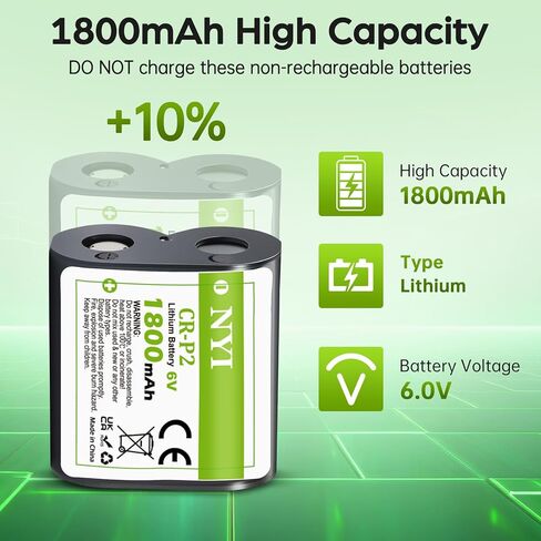 NYI 10-Pack CR-P2 Battery 6V 1800mAh Lithium Battery, Replacement for 223A, DL223A, EL223AP, 2CR-P2, Provides Long-Lasting Power for Camera Equipment, Smoke Alarms, and Home Security Systems in Kuwait