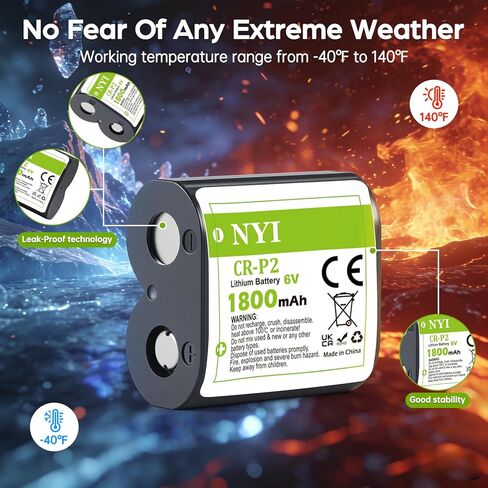 NYI 10-Pack CR-P2 Battery 6V 1800mAh Lithium Battery, Replacement for 223A, DL223A, EL223AP, 2CR-P2, Provides Long-Lasting Power for Camera Equipment, Smoke Alarms, and Home Security Systems in Kuwait