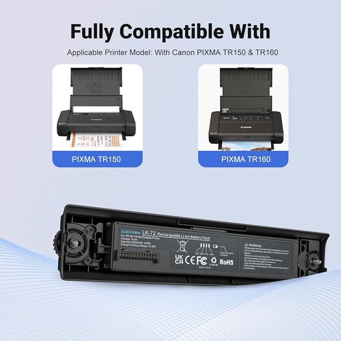 LK-72 High-Capacity Replacement Battery Pack, Compatible with Canon PIXMA TR160 and TR150 Mobile Printers in Kuwait