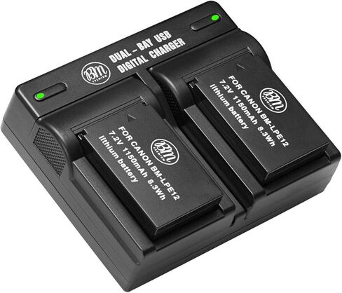 BM Premium 2-حزمة من بطاريات LP-E12 وشاحن بطارية USB مزدوج لكاميرات Canon EOS-M، EOS M2، EOS M10، EOS M50، EOS M50 Mark II، EOS M100، EOS M200، SX70 HS، Rebel SL1 in Kuwait